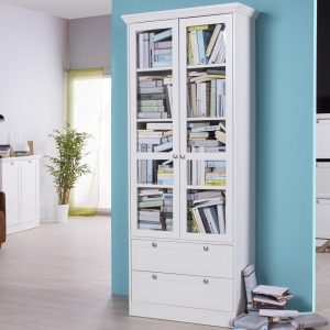 Vitrinekast LANDO 2 deuren 2 lades wit