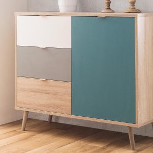 Dressoir CURACAO 1 deur 3 lades sonoma eik/tricolore
