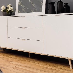 Dressoir GUTENBERG 2 deuren 3 lades wit/sonoma eik