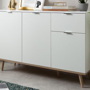 Commode GUTENBERG 3 deuren 1 lade wit/sonoma eik