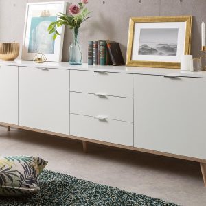 Dressoir GUTENBERG 3 deuren 3 lades wit-sonoma eik