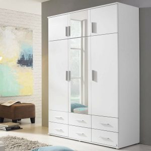 Kast KEMMEL 6 deuren en 6 lades wit met spiegel