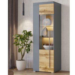 Kolomkast ROBB 1 deur (rechts) grijs/wotan eik met led