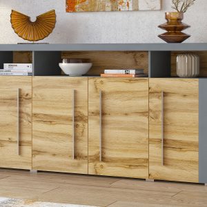 Dressoir ROBB 4 deuren grijs/wotan eik