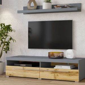 TV-meubel ROBB 2 deuren grijs/wotan eik met legplank