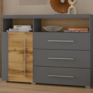 Dressoir ROBB 1 deur 3 lades grijs/wotan eik