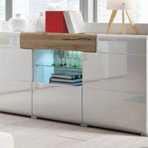 Dressoir TORERO 3 deuren 1 lade sanremo/hoogglans wit zonder led