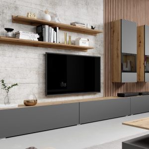 Tv-meubel set BABEL 5 deuren artisan eik/grijs zonder led zonder salontafel