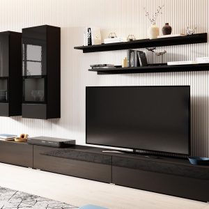 Tv-meubel set BABEL 5 deuren hoogglans zwart/zwart zonder led zonder salontafel