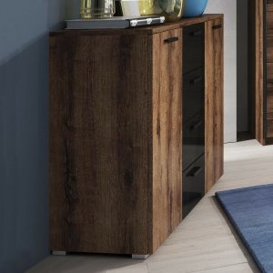 Commode GALACTIC 2 deuren 4 lades hoogglans zwart/monastery eik