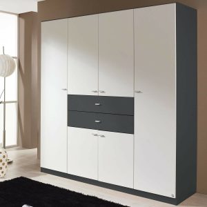 Kast LANGEMARK 6 deuren 2 lades wit/grijs metaal