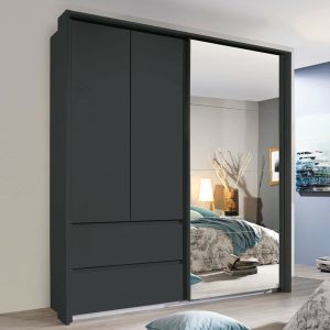 Kast WESTENDE 3 deuren 2 lades metaalgrijs zonder verlichting