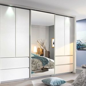 Kast WESTENDE 5 deuren 4 lades wit met verlichting