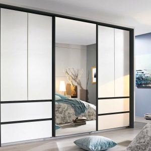 Kast WESTENDE 5 deuren 4 lades metaalgrijs/wit zonder verlichting