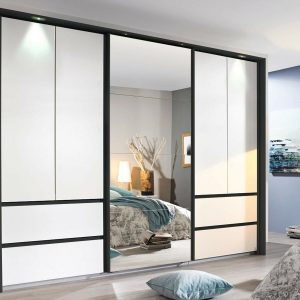 Kast WESTENDE 5 deuren 4 lades metaalgrijs/wit met verlichting