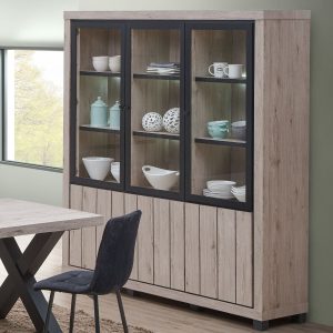 Vitrinekast ARCHIMEDE 6 deuren eik naturel/zwart