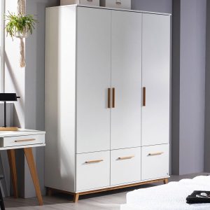 Kast CARLINO 3 deuren 3 lades wit/eik massief