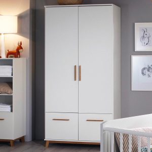 Kast CARLINO twee deuren twee lades wit/eik massief