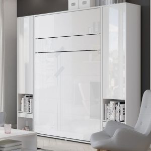 Opklapbed CONCEPTION PRO 120x200 cm mat wit (verticaal) met kasten en matras