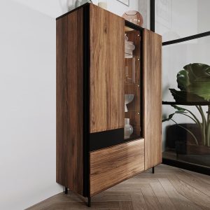 Vitrinekast BORAT 3 deuren 1 lade catania eik/zwart zonder led