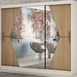 Kast BOLIVAR 3 schuifdeuren 250 cm wit/sonoma