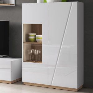 Hoge commode FUTURO 2 deuren mat wit/hoogglans wit