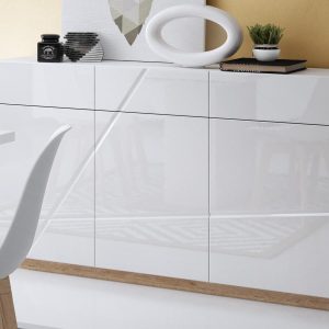 Dressoir FUTURO 3 deuren 3 lades mat wit/hoogglans wit