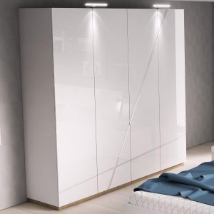 Kast FUTURO 4 deuren mat wit/hoogglans wit met led
