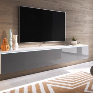TV-meubel DUBAI 2 klapdeuren 180 cm wit/hoogglans grijs zonder verlichting