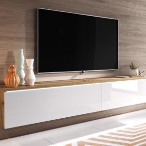 TV-meubel DUBAI 2 klapdeuren 140 cm hoogglans wit/eik wotan zonder verlichting