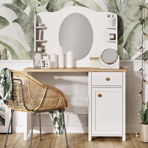 Kaptafel SHELLY 1 deur 1 lade wit/eik nash