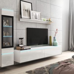 Tv-meubel set VITTORIO 4 deuren hoogglans wit met verlichting