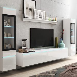 Tv-meubel set VITTORIO 6 deuren hoogglans wit met verlichting