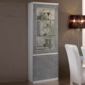 Vitrinekast ROMEO 2 deuren marber/wit met verlichting