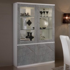Vitrinekast ROMEO 4 deuren marber/wit met verlichting