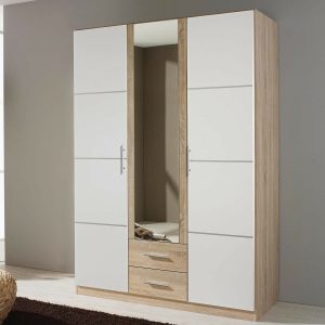 Kast MINO 3 deuren 2 lades eik sonoma/wit met spiegel