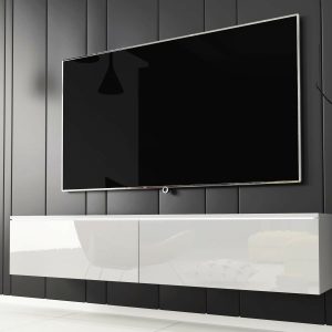 TV-meubel DUBAI 2 klapdeuren 140 cm wit/hoogglans wit met verlichting