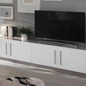 Tv-meubel GRENADE 4 deuren hoogglans marmer/hoogglans wit