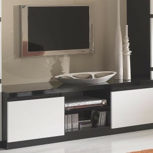 Tv-meubel ROMEO 2 deuren hoogglans zwart/hoogglans wit