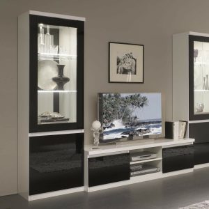 Tv-meubel set ROMEO hoogglans wit/hoogglans zwart met verlichting