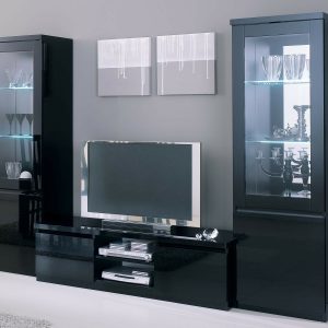 Tv-meubel set ROMEO hoogglans zwart met verlichting