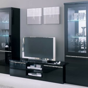 Tv-meubel set REBECCA hoogglans zwart met verlichting