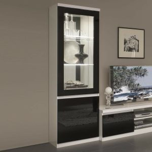 Vitrinekast ROMEO 2 deuren hoogglans wit/hoogglans zwart met verlichting