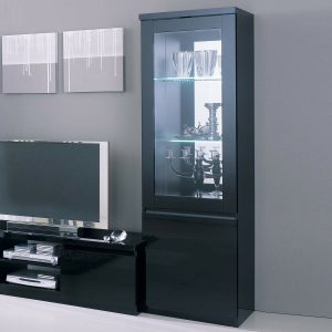 Vitrinekast ROMEO 2 deuren hoogglans zwart met verlichting