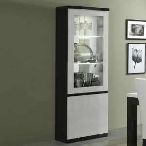 Vitrinekast ROMEO 2 deuren hoogglans zwart/hoogglans wit met verlichting
