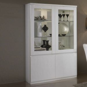 Vitrinekast ROMEO 4 deuren hoogglans wit met verlichting
