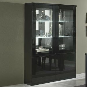 Vitrinekast ROMEO 4 deuren hoogglans zwart met verlichting