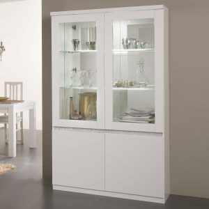 Vitrinekast REBECCA 4 deuren hoogglans wit met verlichting