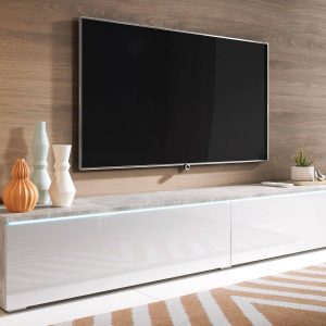 TV-meubel DUBAI 2 klapdeuren 180 cm beton/hoogglans wit met verlichting