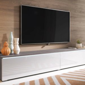 TV-meubel DUBAI 2 klapdeuren 180 cm bodega pijnboom/hoogglans wit met verlichting